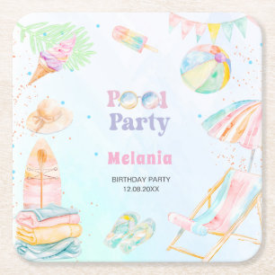 Dessous-de-verre Carré En Papier Aquarelle fête d'anniversaire piscine été Assi
