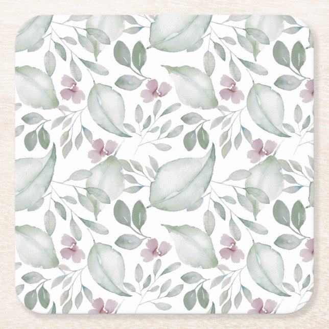 Dessous-de-verre Carré En Papier Aquarelle feuillage motif (Devant)