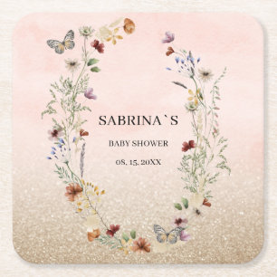 Dessous-de-verre Carré En Papier Aquarelle Fleur sauvage et papillon baby shower Pa