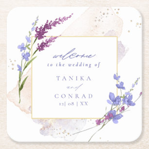 Dessous-de-verre Carré En Papier Aquarelle fleur sauvage Mariage Bienvenue Peri ID9