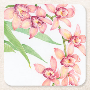 Dessous-de-verre Carré En Papier Aquarelle Fleurs roses