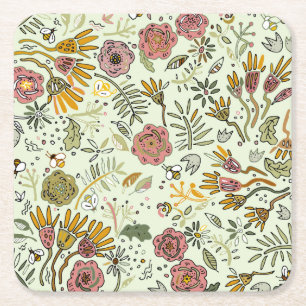 Dessous-de-verre Carré En Papier Aquarelle Florale Fleurs d'abeille Élégante Modern
