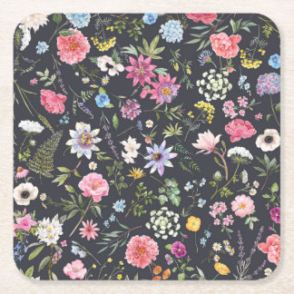 Dessous-de-verre Carré En Papier Aquarelle Florale : Motif d'été doux.