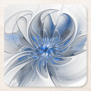 Dessous-de-verre Carré En Papier Aquarelle gris bleu Abstrait Fractal Art Flower