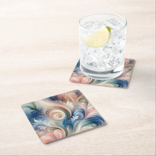 Dessous-de-verre Carré En Papier Aquarelle Imaginaire Floral Pastel Bleu & Crème