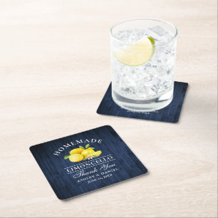 Dessous-de-verre Carré En Papier Aquarelle Lemons Limoncello Bleu Faux Bois