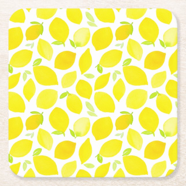 Dessous-de-verre Carré En Papier Aquarelle Lumineux Citrons Jaunes Motif été (Devant)