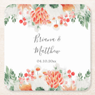 Dessous-de-verre Carré En Papier Aquarelle moderne Fleur sauvage tendance Floral