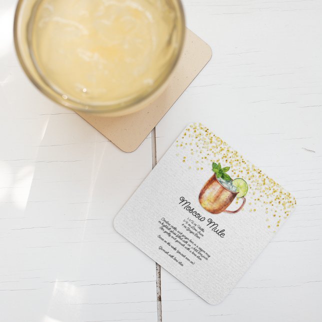 Dessous-de-verre Carré En Papier Aquarelle Moscou Mule Cocktail personnalisé Recett (Créateur téléchargé)
