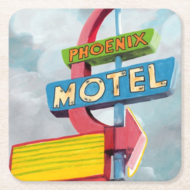 Dessous-de-verre Carré En Papier Aquarelle Motel Phoenix (Devant)