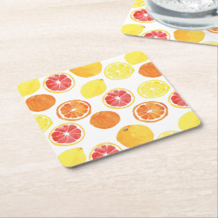 Dessous-de-verre Carré En Papier Aquarelle Motif de fruits d'agrumes