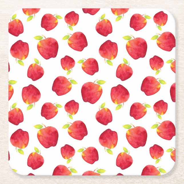 Dessous-de-verre Carré En Papier Aquarelle Motif de pomme rouge (Devant)
