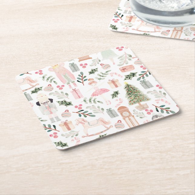 Dessous-de-verre Carré En Papier Aquarelle Nutcracker Holiday (Incliné)