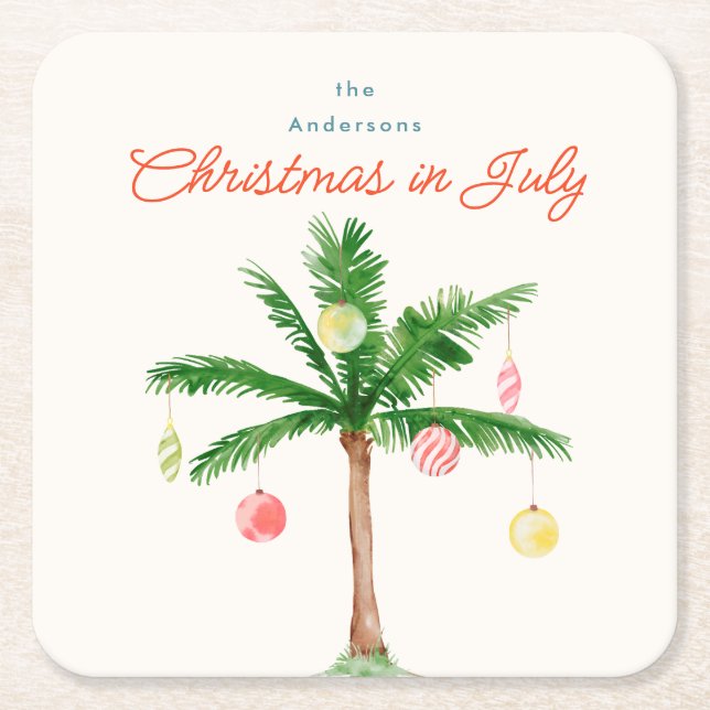 Dessous-de-verre Carré En Papier Aquarelle Palm Tree Xmas Juillet BBQ Summer Party (Devant)