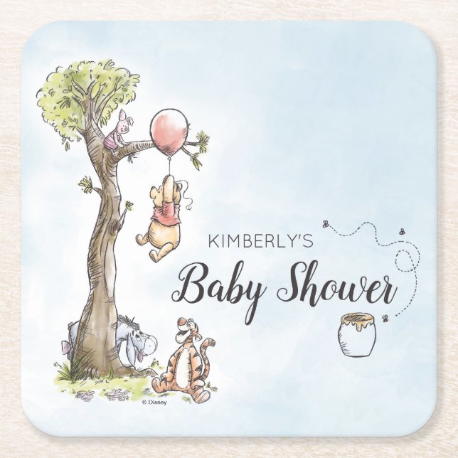 Dessous-de-verre Carré En Papier Aquarelle Pooh & Friends | BABY SHOWER (Devant)