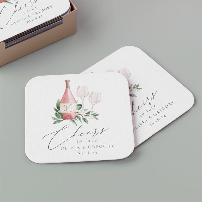 Dessous-de-verre Carré En Papier Aquarelle Rose Vin Botanique Chevaux d'amour (Créateur téléchargé)