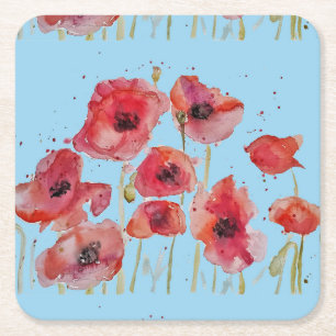 Dessous-de-verre Carré En Papier Aquarelle Rouge Flandre Pavot Floral Carré Papier