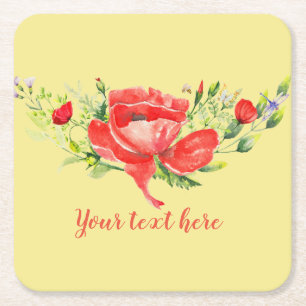 Dessous-de-verre Carré En Papier Aquarelle Rouge Poppies Personnalisé