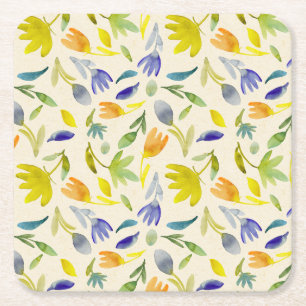 Dessous-de-verre Carré En Papier Aquarelle rustique Jardin Floral Botanique