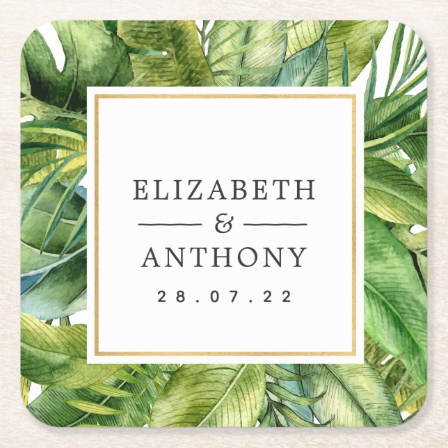 Dessous-de-verre Carré En Papier Aquarelle Tropical Summer Beach Wedding (Devant)