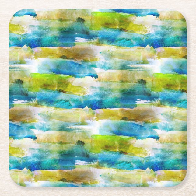 Dessous-de-verre Carré En Papier Aquarelle vert abstrait, bleu (Devant)