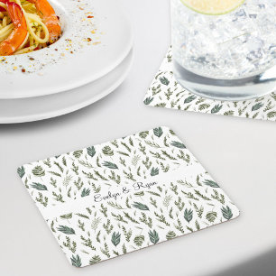 Dessous-de-verre Carré En Papier Aquarelle vert Feuille motif floral