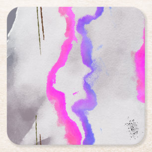 Dessous-de-verre Carré En Papier Aquarelle violet et rose Abstrait