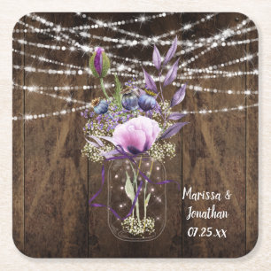 Dessous-de-verre Carré En Papier Aquarelle violet Floral Mason Jar Lumières