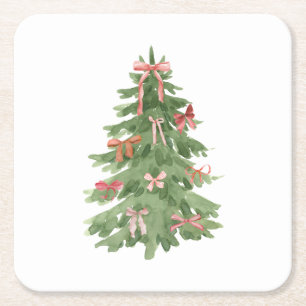 Dessous-de-verre Carré En Papier Arbre de Noël aux vaches roses Fête