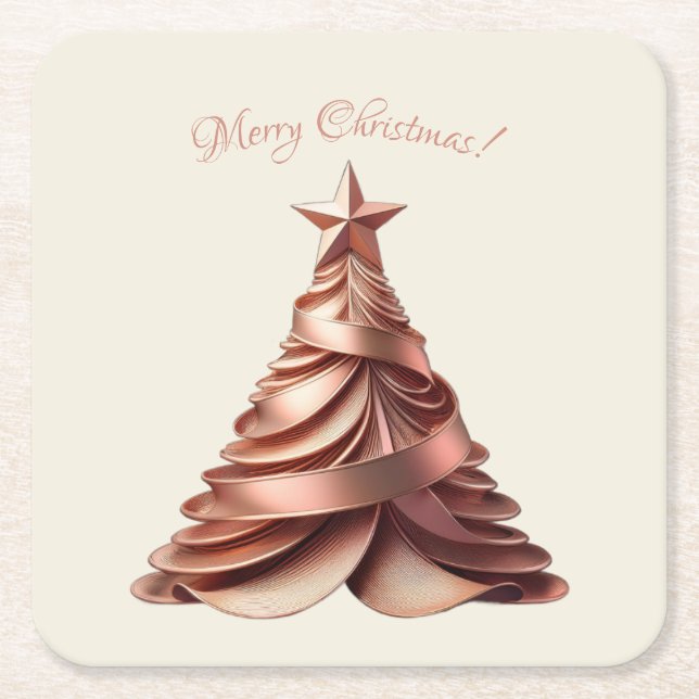 Dessous-de-verre Carré En Papier Arbre de Noël élégant moderne Rose or (Devant)