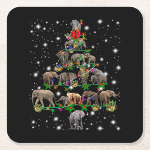 Dessous-de-verre Carré En Papier Arbre De Noël Éléphant Couvert De Lampe De Feu