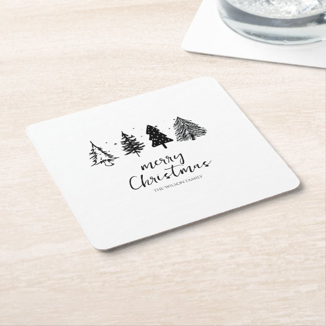 Dessous-de-verre Carré En Papier Arbre de Noël minimaliste élégant (Incliné)