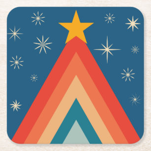 Dessous-de-verre Carré En Papier Arbre de Noël Super minimaliste rouge et bleu rétr