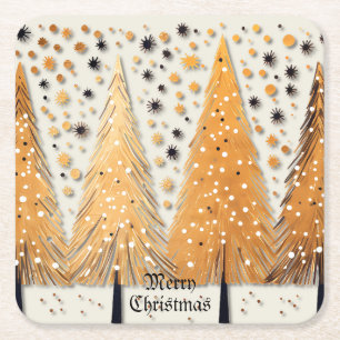 Dessous-de-verre Carré En Papier Arbres de Noël dorés Flammes de neige brillantes F