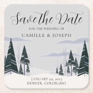 Dessous-de-verre Carré En Papier Arbres d'hiver Forêt enneigée moderne Enregistrez 