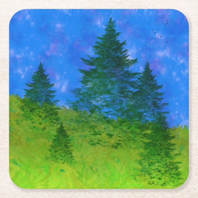 Dessous-de-verre Carré En Papier Arbres sur une colline (Devant)