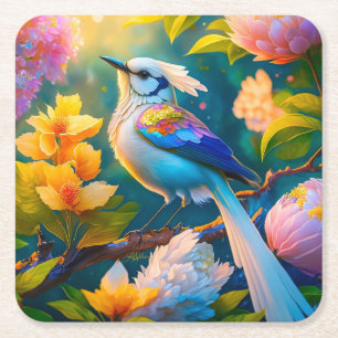 Dessous-de-verre Carré En Papier Arc en arc-en-ciel Jay Imaginaire Bird