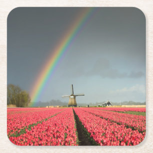 Dessous-de-verre Carré En Papier Arc-en-ciel, tulipes et dessous de verre de moulin