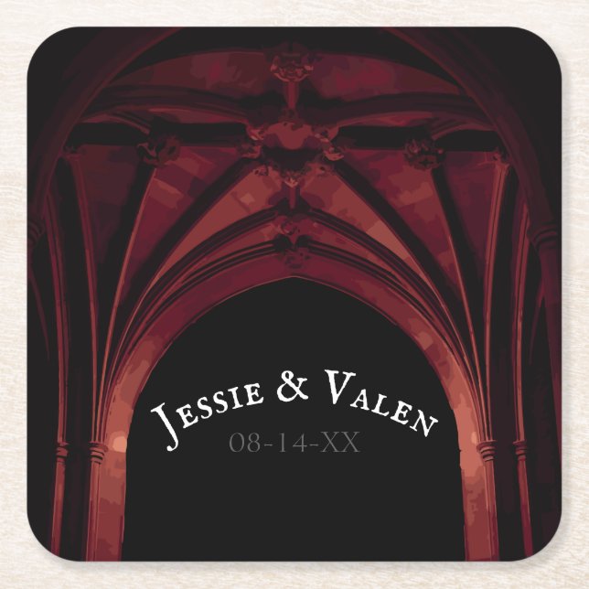 Dessous-de-verre Carré En Papier Arc gothique Mariage rouge foncé (Devant)