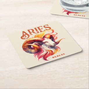 Dessous-de-verre Carré En Papier Aries Ram Aquarelle Zodiac Sign Custom Birday