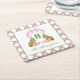Dessous-de-verre Carré En Papier Armoiries de monogramme de Noël de léopard de Prep