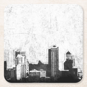 Dessous-de-verre Carré En Papier Arrière - plan sale de ville en noir et blanc