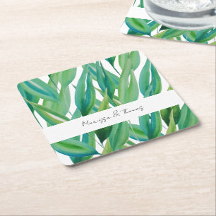Dessous-de-verre Carré En Papier Art aquarelle bleu vert océan chic