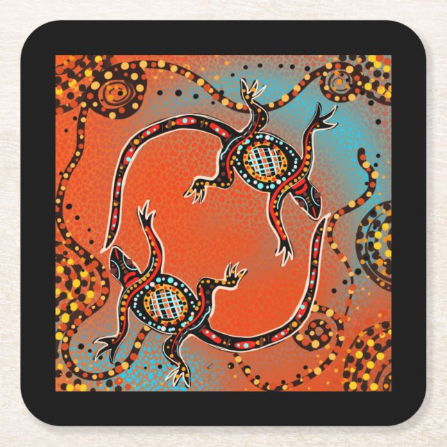 DESSOUS-DE-VERRE CARRÉ EN PAPIER ART AUSTRALIEN (Devant)
