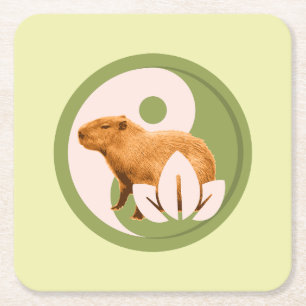 Dessous-de-verre Carré En Papier Art de la nature paisible du capybara Zen Yin Yang