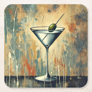 Dessous-de-verre Carré En Papier Art de martini en techniques mixtes du milieu du s
