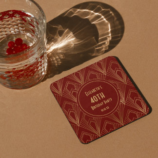 Dessous-de-verre Carré En Papier Art Déco Bourgogne & Gold 40e anniversaire