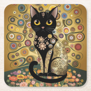 Dessous-de-verre Carré En Papier Art décoratif de chat noir dans le style de Gustav