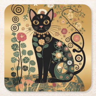 Dessous-de-verre Carré En Papier Art décoratif de chat noir dans le style de Gustav