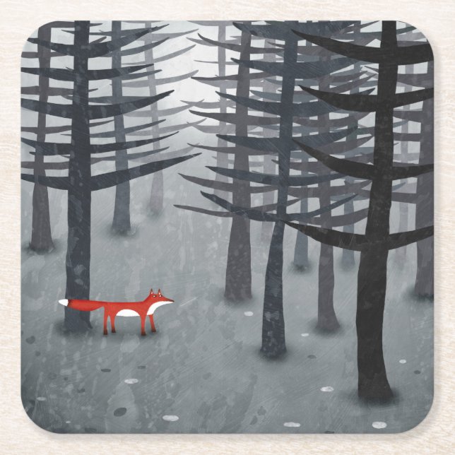 Dessous-de-verre Carré En Papier Art Forêt Fox (Devant)